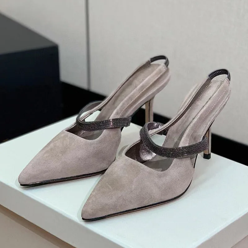 NONE Sexy High Heels Frauen Pumpen Spitz Pumps Wildleder Leder Sommer Schuhe Frau String Bead Dünne Heels Sandalen Frauen 5