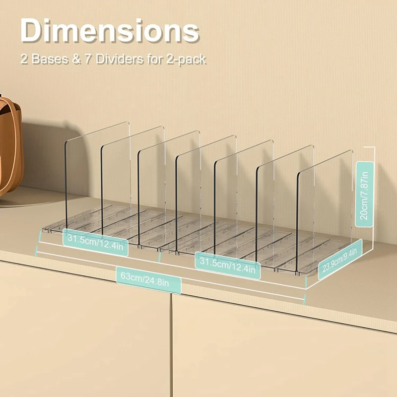 2Pack Bag & Purse Organizer for Closet,Adjustable Clear Handbag Shelf Clutch Dividers for Closet Organizer and Storage-A46I