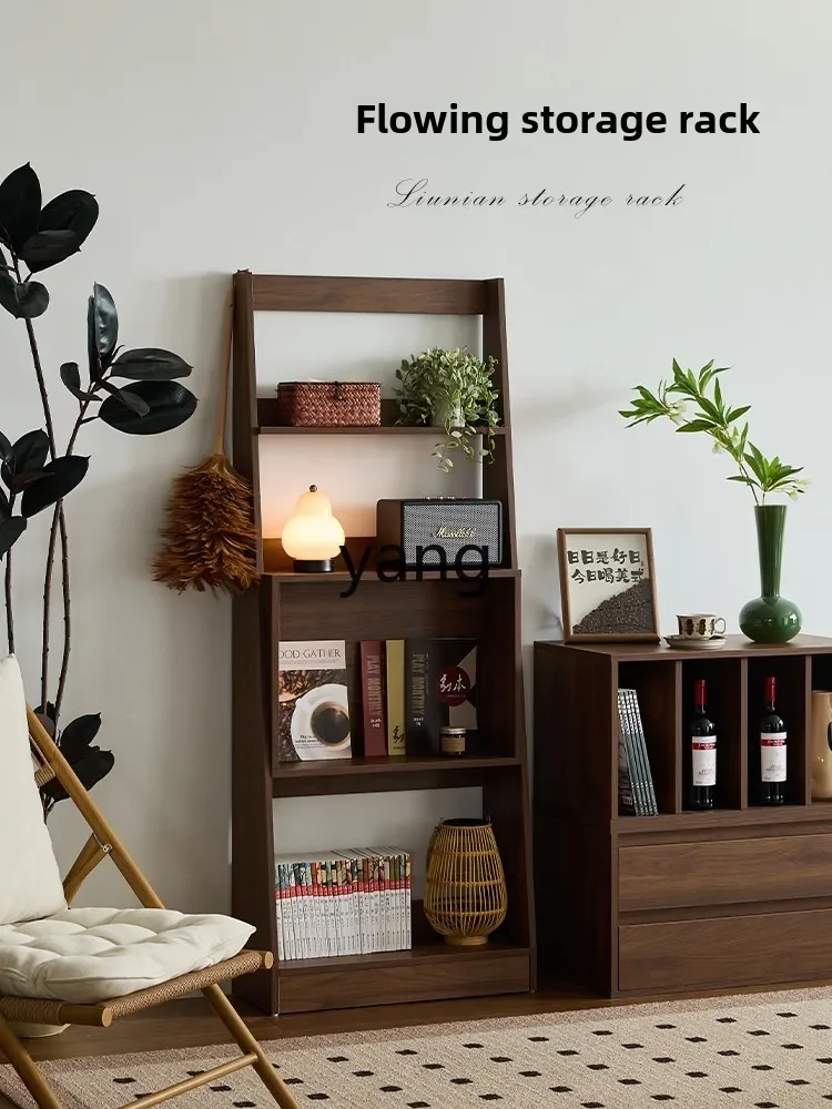 LMM black walnut display rack, living room floor-to-ceiling multi-layer storage rack