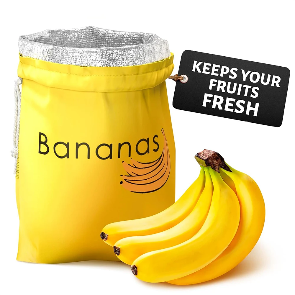 LMETJMA Banana Storage Bag Reusable Nylon Produce Saver Bags with Aluminum Lining Reusable Banana Keeper Bag For Travel Camping