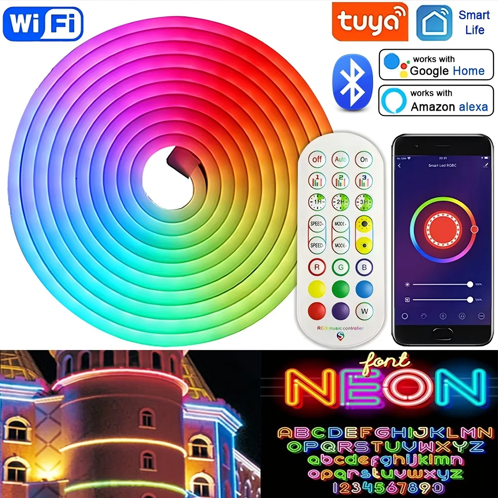 108Leds/M USB RGB Led Neon Strip Light Smart Tuya Wifi Bluetooth Diy Flexible Ribbon 5V Waterproof 1M/2M/3M/5M Neon Rope Lights