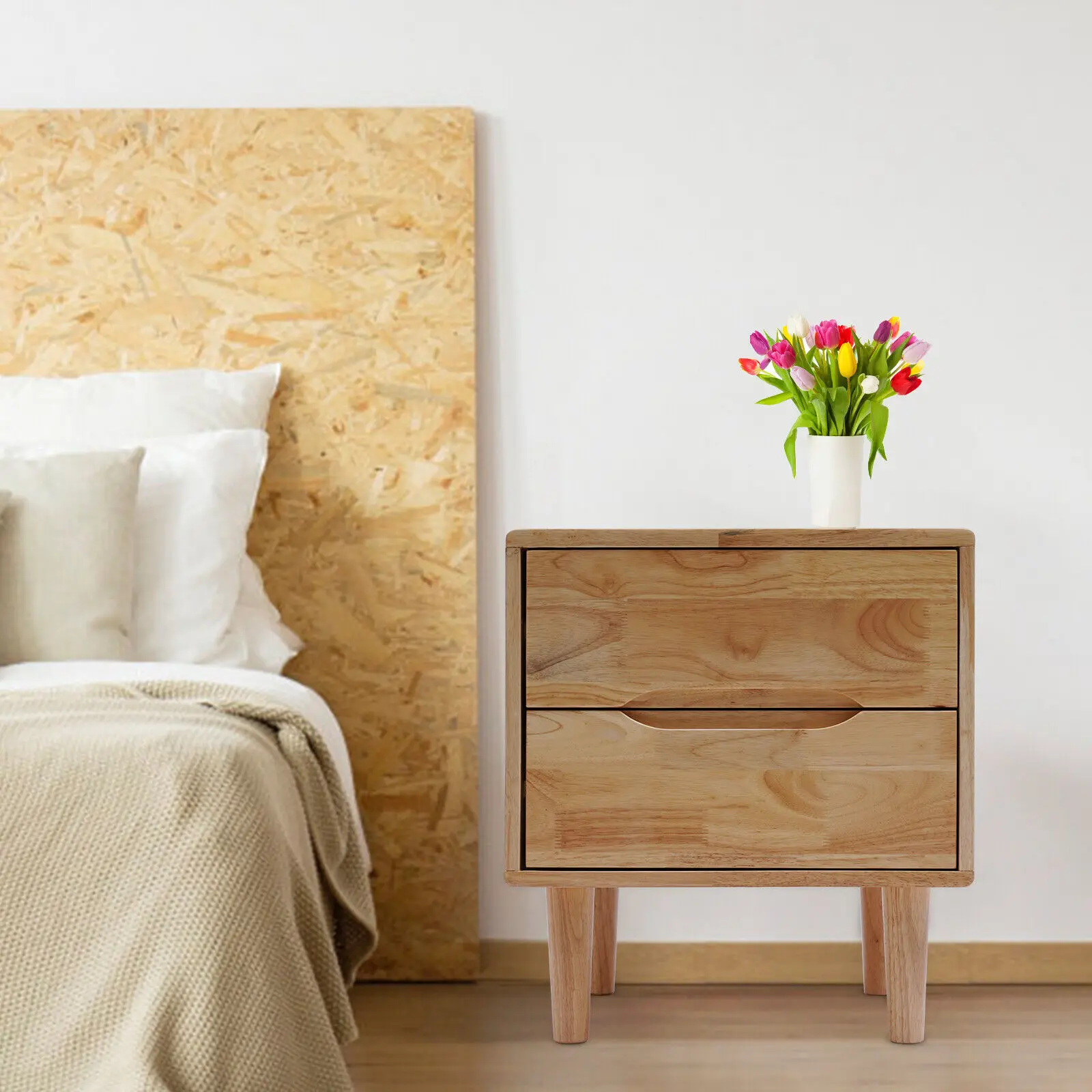 

Bedside Table Organizor With Drawers Modern Nordic Wood Nightstand End Bedroom Storage Side 2 44.5*40*49.5cm