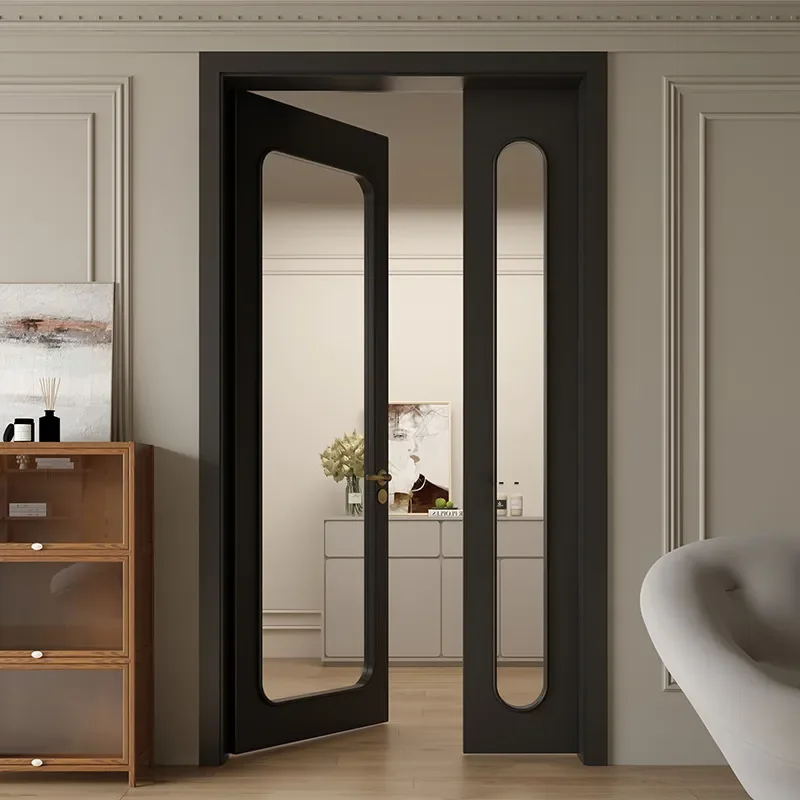 Retro Solid Wood Double Door Black Paint Finish for Bedroom Study Custom Mother Child Folio Design Manufacturer Direct