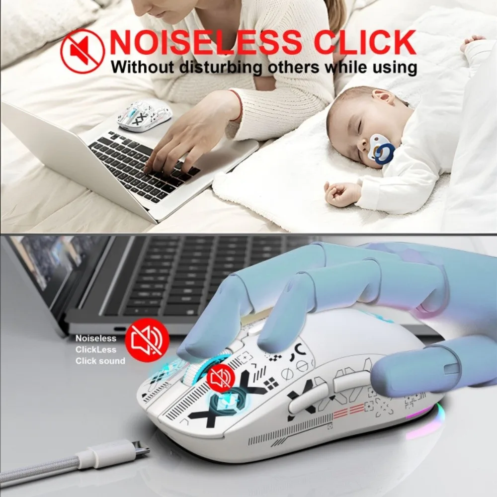 

3-mode Wireless Gaming Mouse Cool Print Ergonomic Laptop Wireless Mouse Portable Silent Buttons Wireless Bluetooth Mouse PC