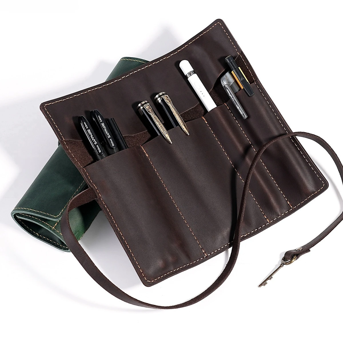 اليدوية الجلود مقلمة جلد البقر لفة حقيبة القرطاسية هدية للطلاب قلم رصاص الحقيبة القلم الستار أكياس القرطاسية