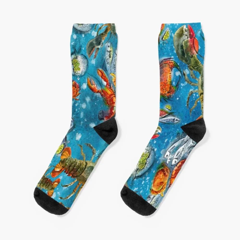 

sea summer texture with fish, crab and lobster, hand-drawn pattern for Men's & Women's Fashion Socks