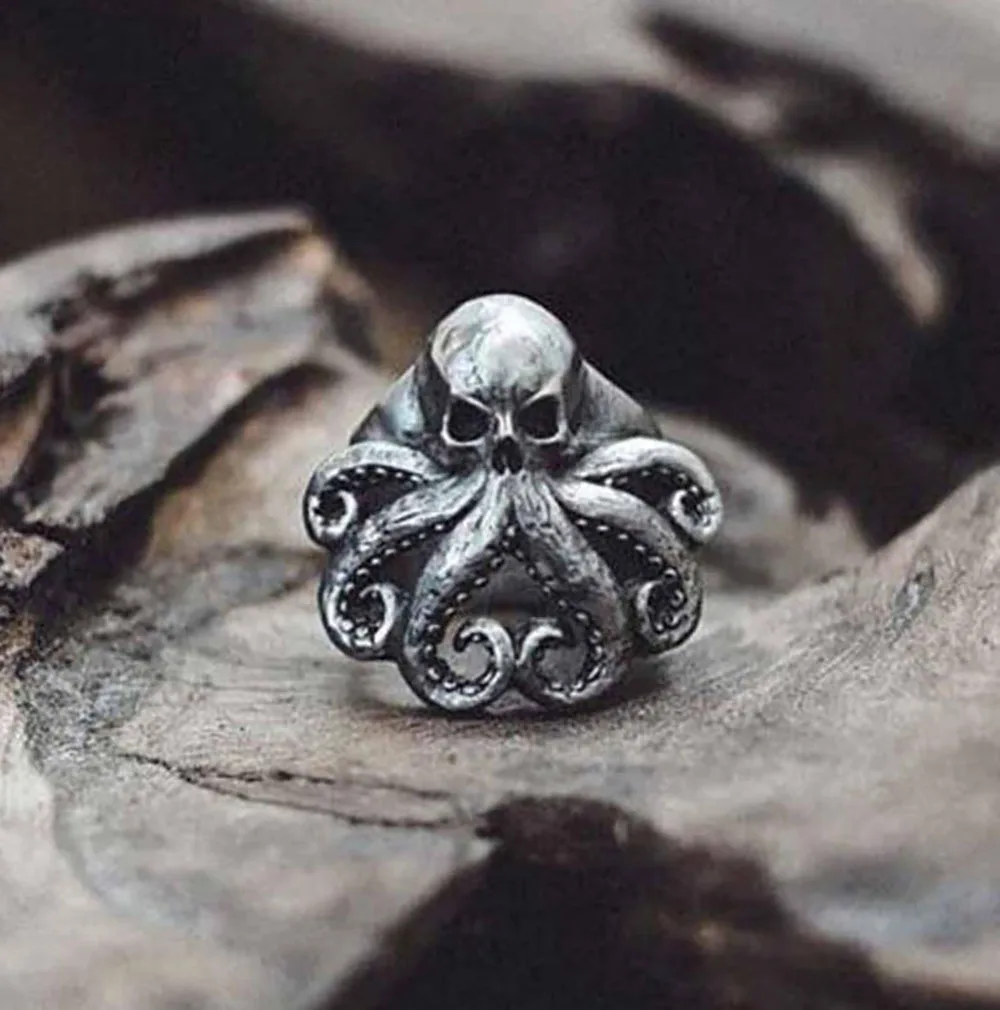 Creative Design Retro Fashion Cthulhu Octopus Skull Ring Men's Domineering Trend Gothic Accessories Gift