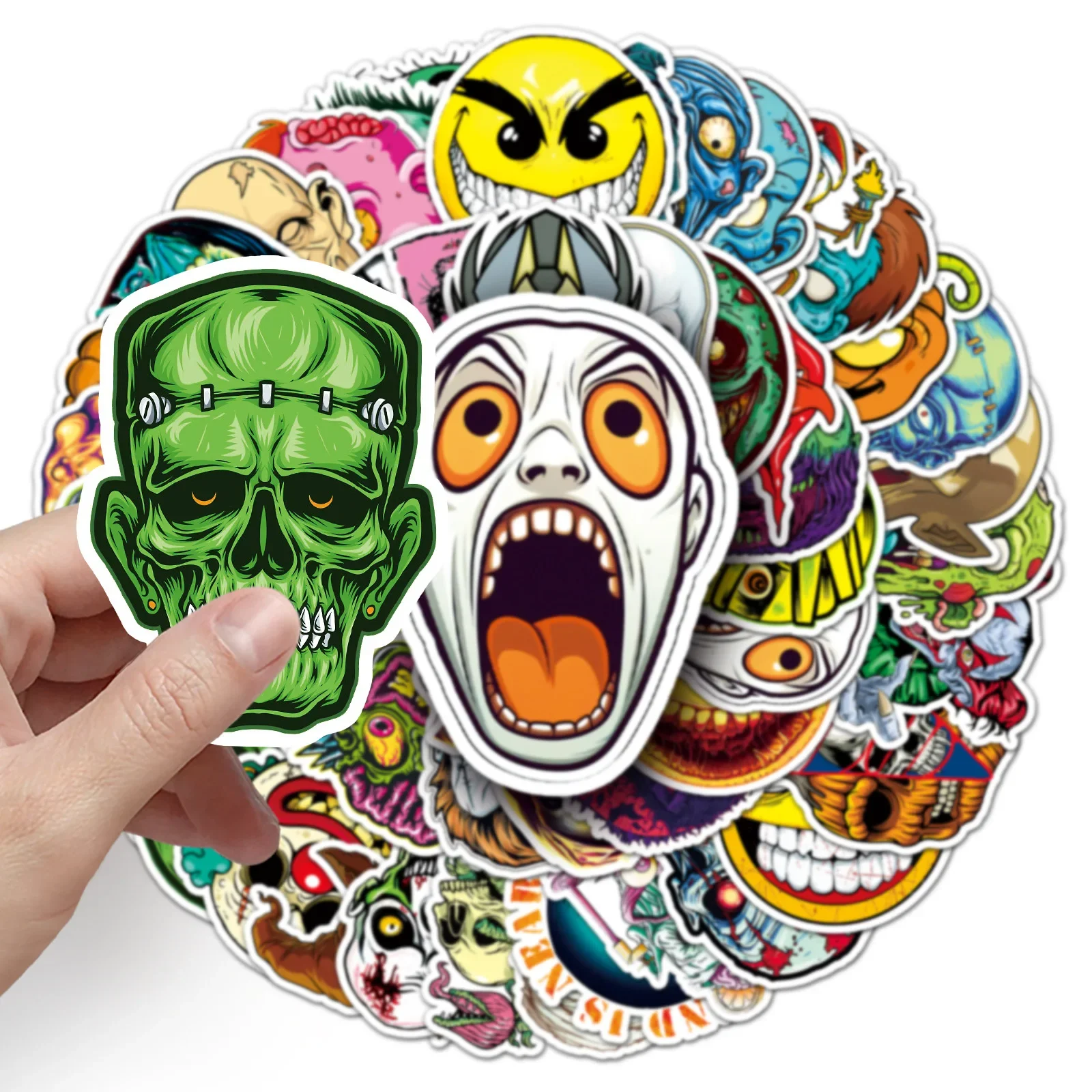 10/50Pcs Cool Pop Horror Skull Stickers Cartoon Decals Stationery Luggage Phone Laptop Helmet Motorcycle Graffiti Zombie Sticker