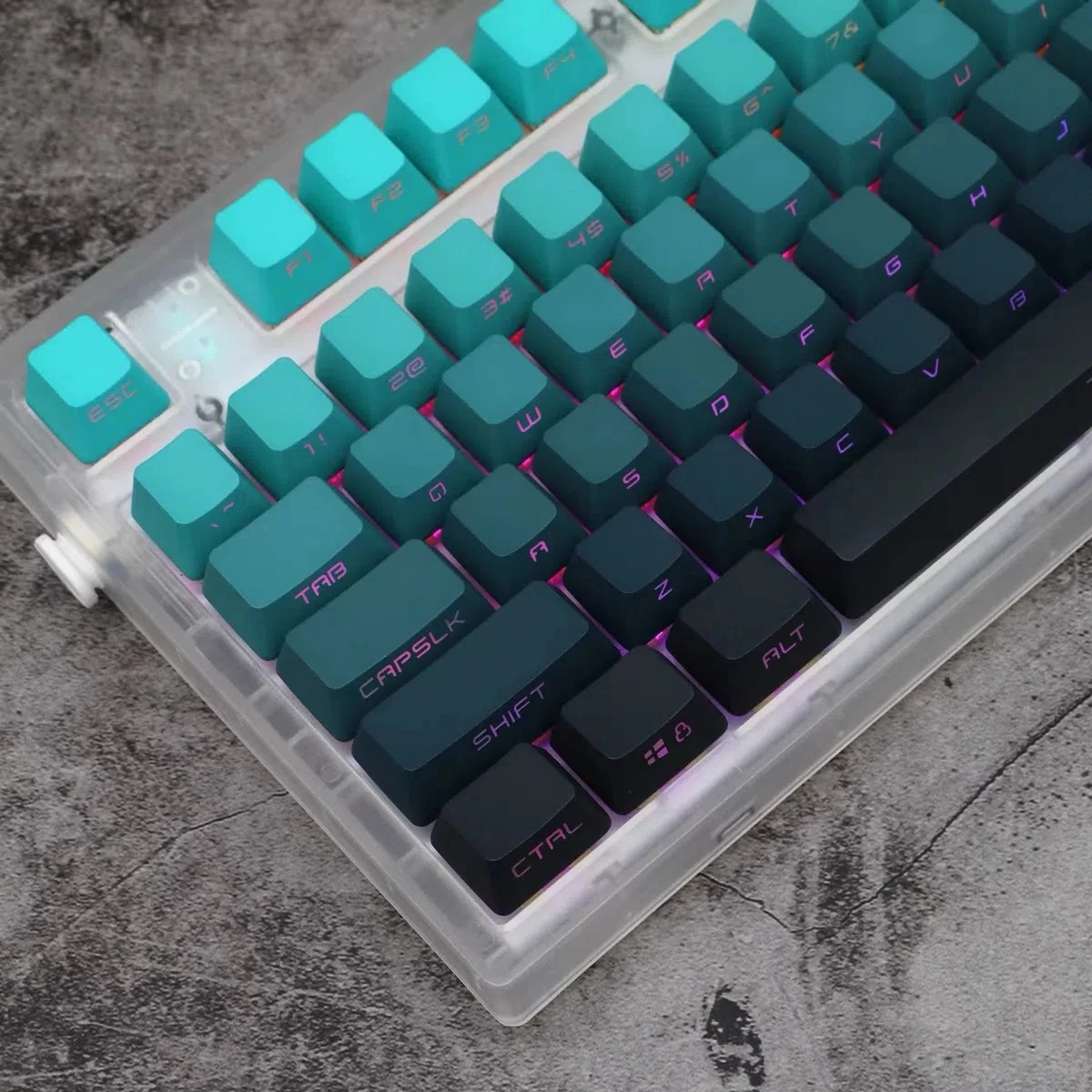 

Side/Top Print Keycaps Cyan Gradient Keycaps OEM Profile Backlit Transparent Keycap PBT For GK61 68 87 104 Keys keyboards