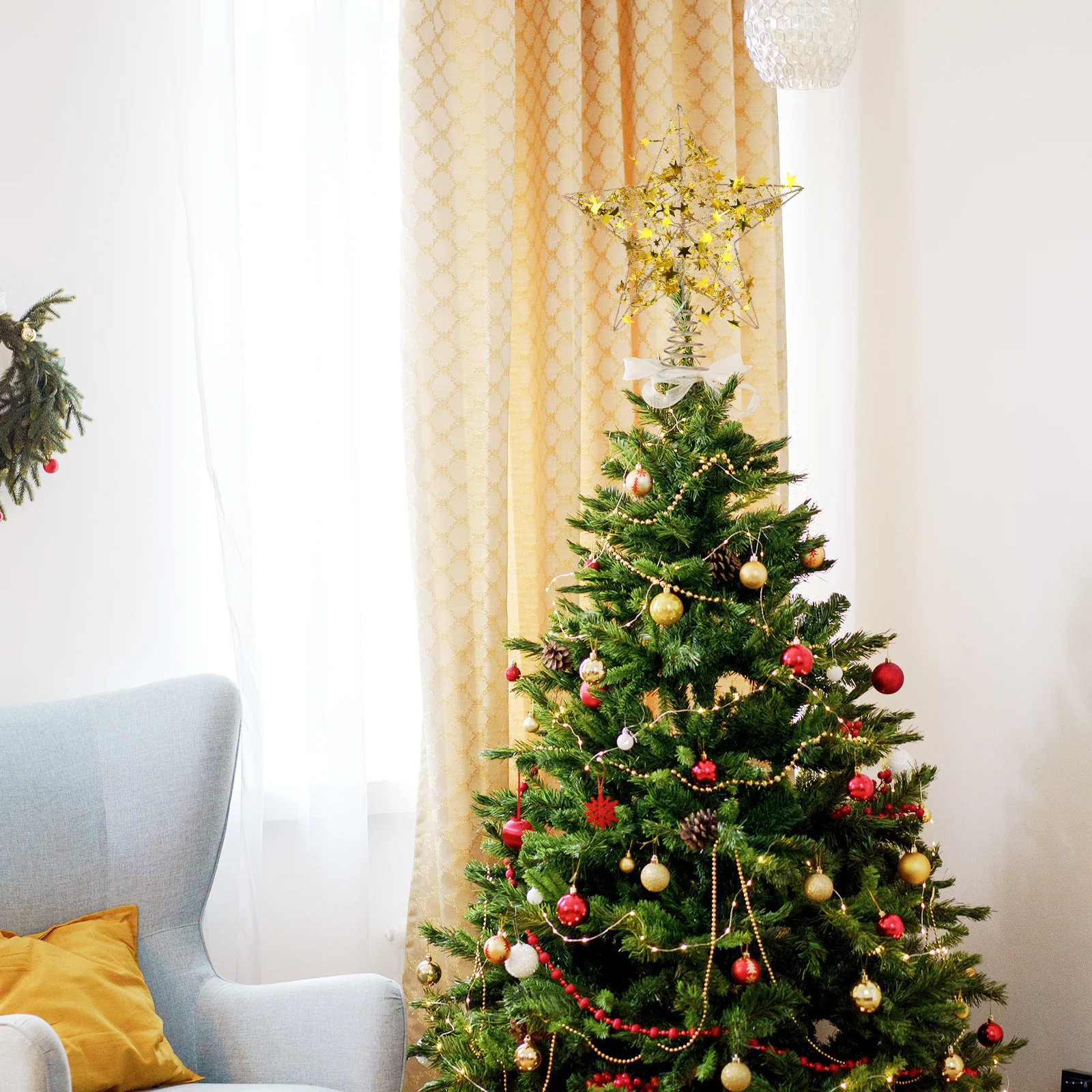 قطعة واحدة من قطعة شجرة عيد الميلاد بتصميم نجمة مضيئة، لون أنيق، ديكور شجرة عيد الميلاد المثالي لتزيين المنزل والحفلات والمهرجانات