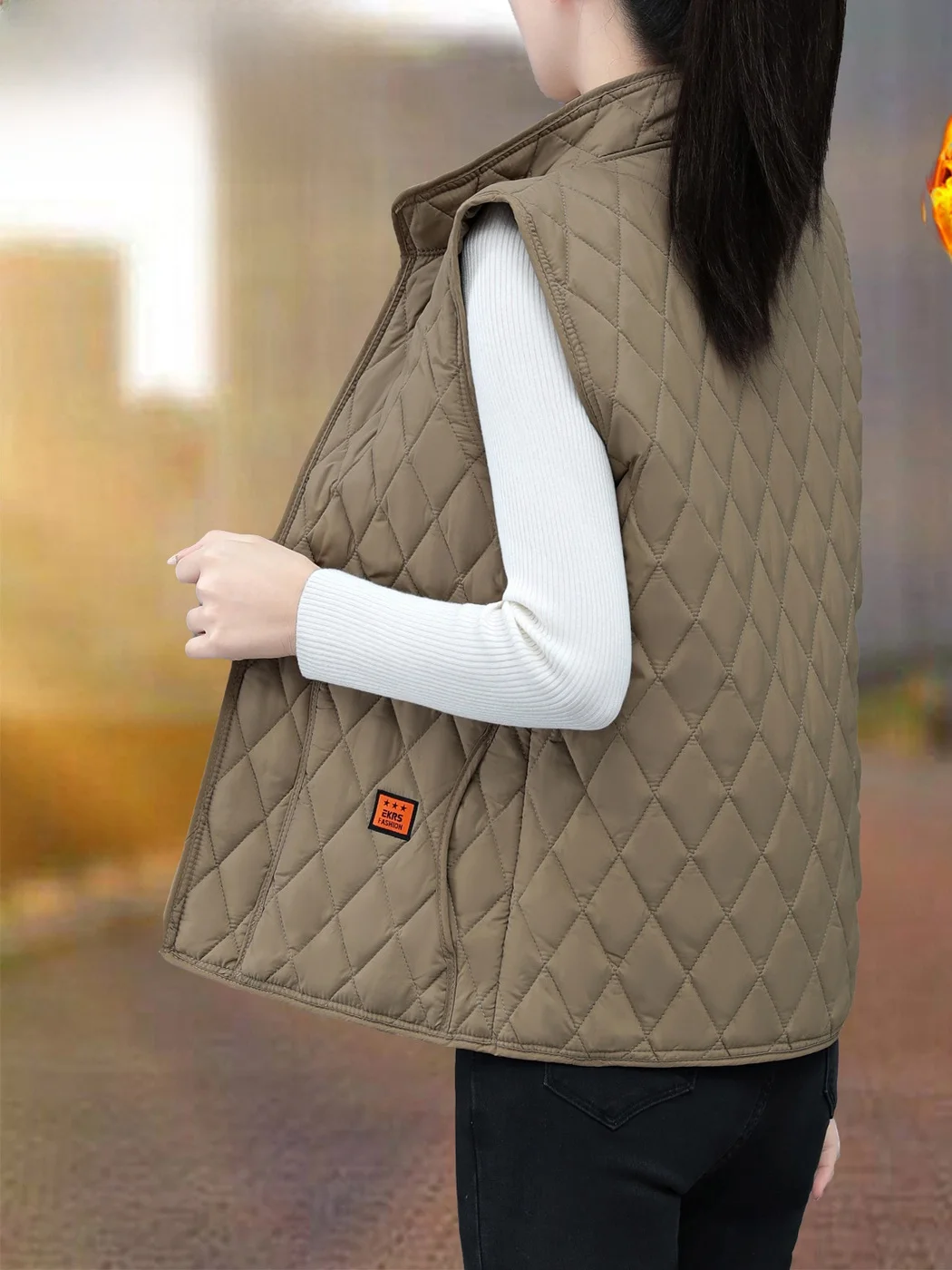 Colete Feminino TUCANO Leve de Algodão com Enchimento de Pluma, Colete Moderno de Gola Alta para Outono/Inverno, Colete com O...