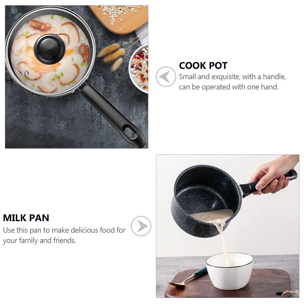 

1pc Medical Stone Coated Milk Stockpot Non-Stick Soup Pot Baby Food Pan Multi-Functional Cook Pot For Milk Soup Noodles Black
