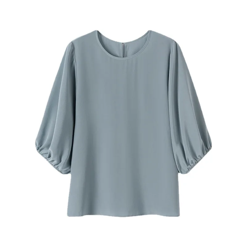 Imagem -05 - Real Mulberry Silk Blusa para Mulheres Preto Sólido Branco Verde Solto Lantern Sleeve Pulôver Top Camisas l xl T36943qc Birdtree100