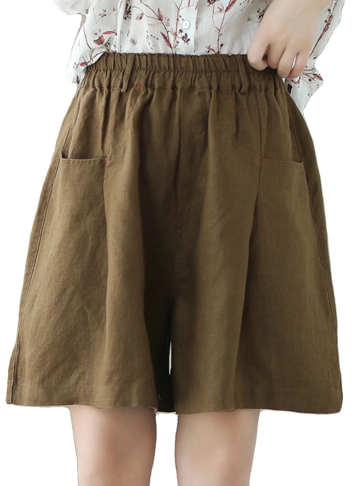 المرأة عالية الخصر فضفاضة القطن الكتان orts تنفس مريحة خمسة أرباع عادية بنطال ذو قصة أرجل واسعة التنقل الفني Sle