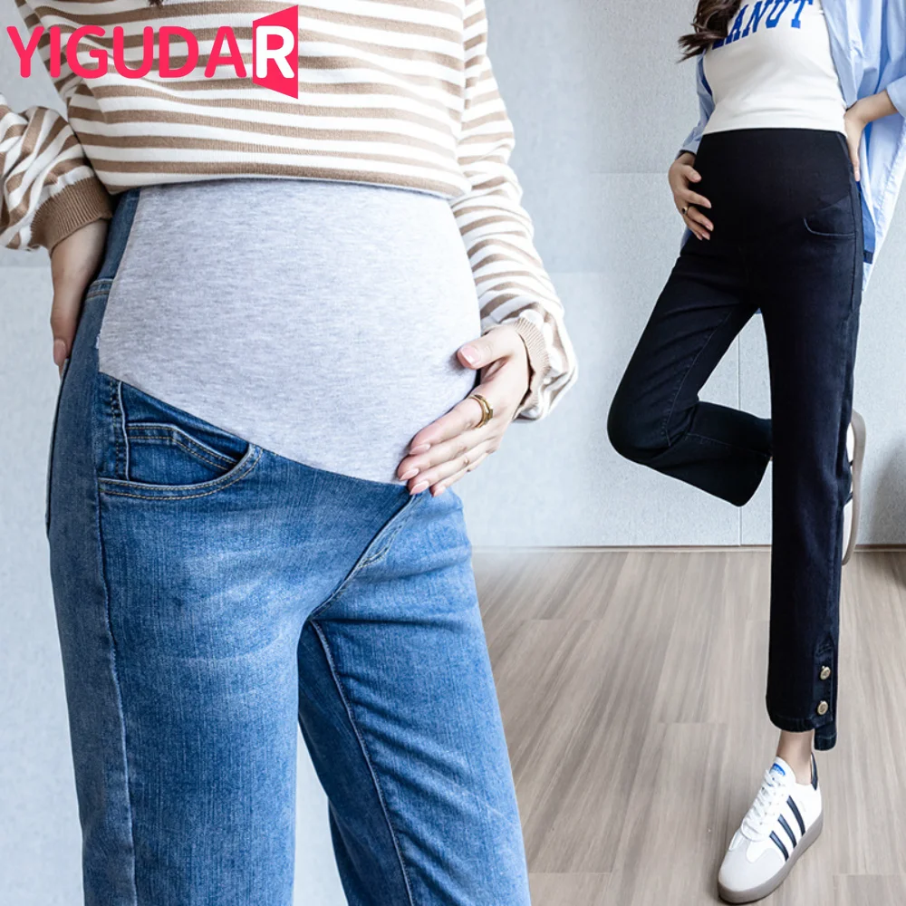 

Casual Loose Abdominal Pregnancy photoshoot Jeans korean fashion Maternity Jeans Autumn Denim Pants Pregnant Women Clothes