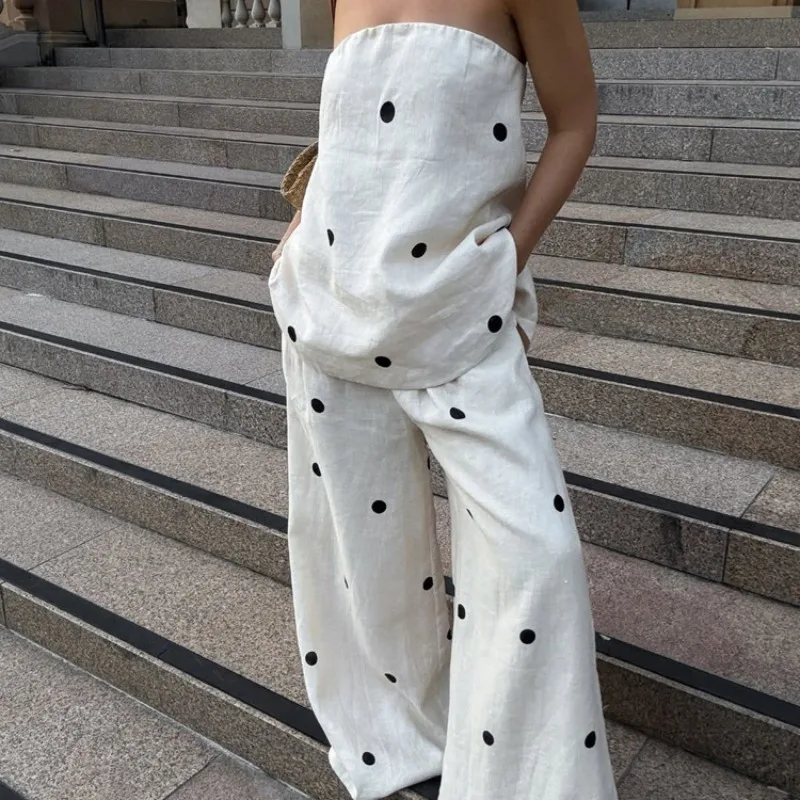 

Tuularose Women Trouser 2 Piece Set Fashion Polka Dot Printed Tank Top New Pant Sets High Street Party Vacation Women Pant Sets