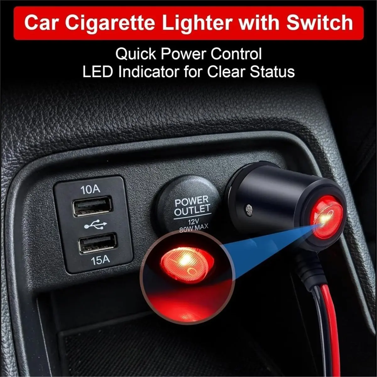 DT35BG  Lighter Plug with Switch 2m - 12V/24V Extension Cable 16AWG Copper with LED & 15A Fuse, Car Adapter