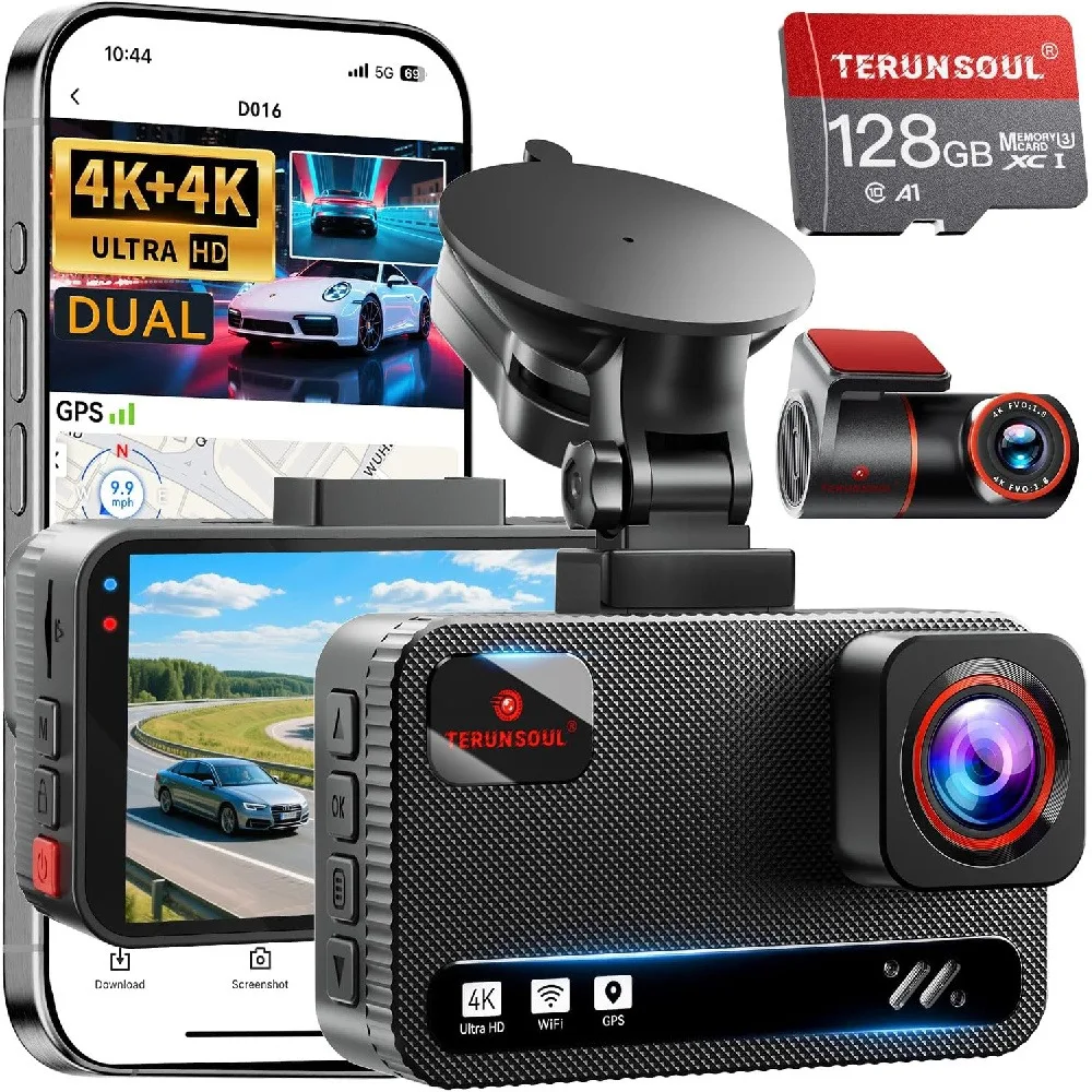 4K Front and Rear Cameras 5.8GHz Car WiFi Camera Built-in GPS Gravity Sensor 170 Wide-Angle 3-Inch IPS Screen 24H Parking Mode