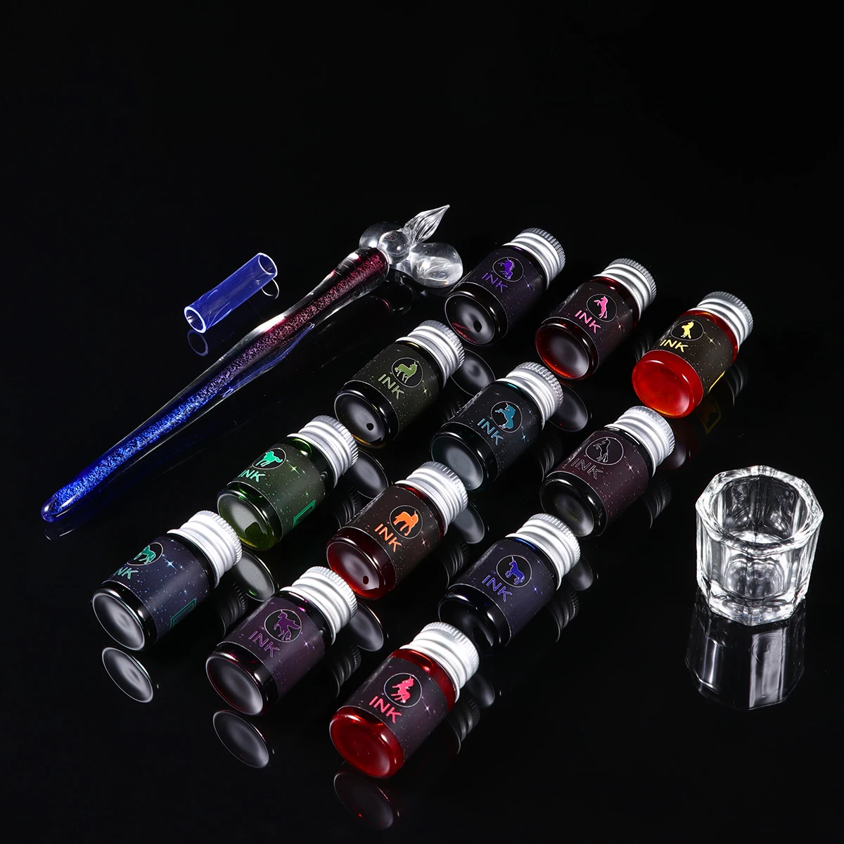 

15pcs Crystal Glass Set Violet Gradient Star Sky Handmade Dip Kit For Calligraphy Writing Art Office Supplies Gift Box Glass