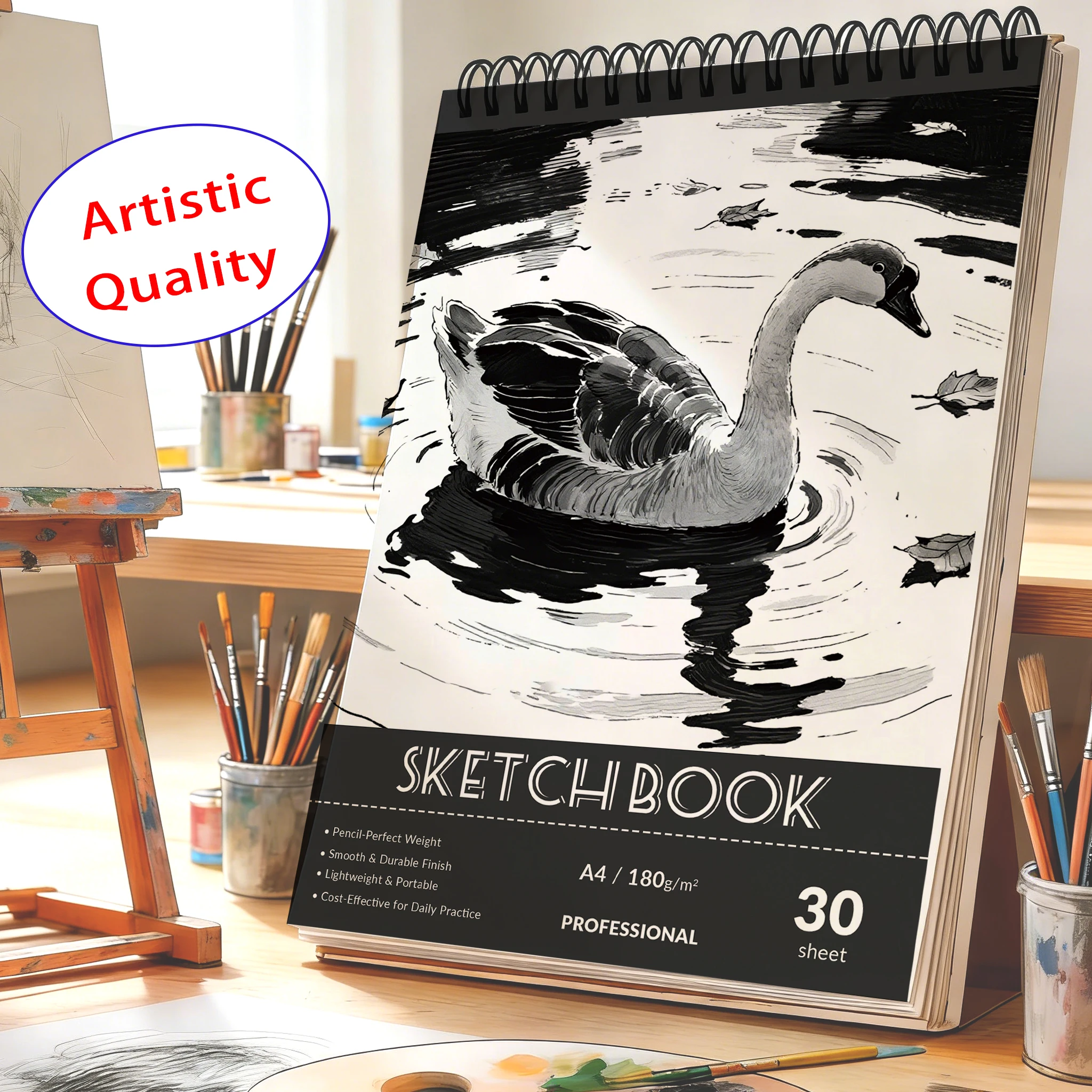 

Скетчбук А4 на спирали, бумага для рисования 180 г/м², безкислотная, гладкая, 30 листов, профессиональная бумага для эскизов и набросков