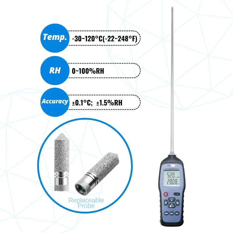 

HENGKO Industrial USB Portable Wireless Handheld Temperature Humidity Meter with Replaceable Probe for Warehouse