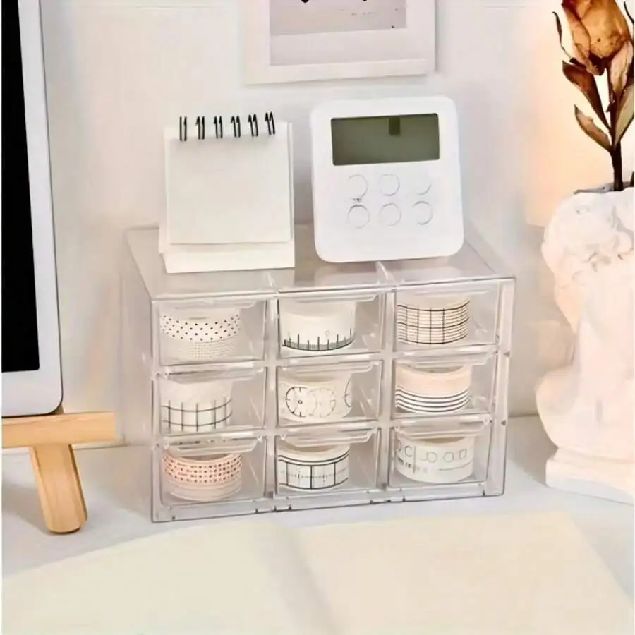 

Transparent Acrylic Storage Organizer Box With 9 Drawers For Cosmetics Office Supplies