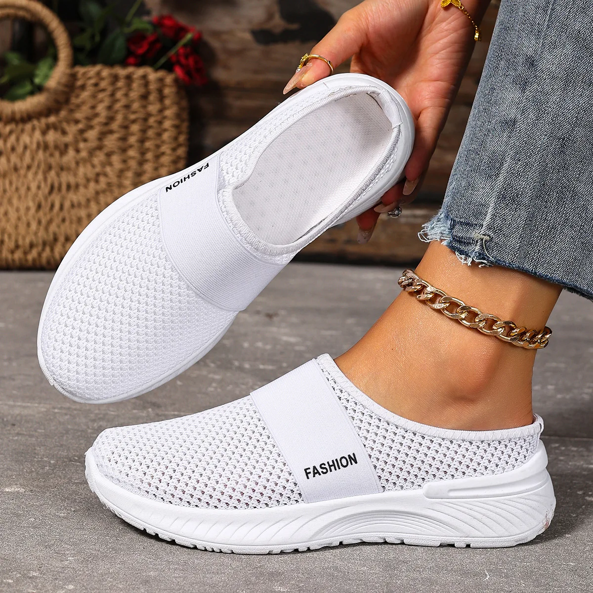 

Fashionable Mesh Platform Mules Breathable Slip-On Casual Non-Slip Daily Wear Women's Sandals