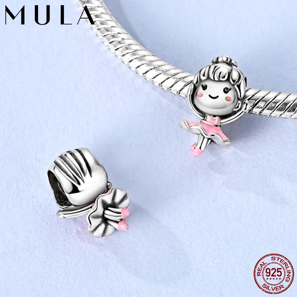 

Mula 1Pc New 925 Silver Ballet Girl String Beads Fit Original Snake Chain Charm Bracelet DIY Making Gift