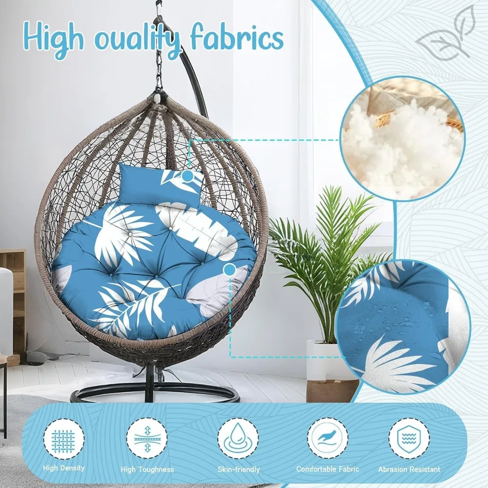 استبدال وسادة كرسي البيض المستديرة في الهواء الطلق، مقاومة للماء 45 بوصة طول × 45 بوصة عرض وسائد كرسي البيض المتأرجحة المعلقة مع مسند الرأس