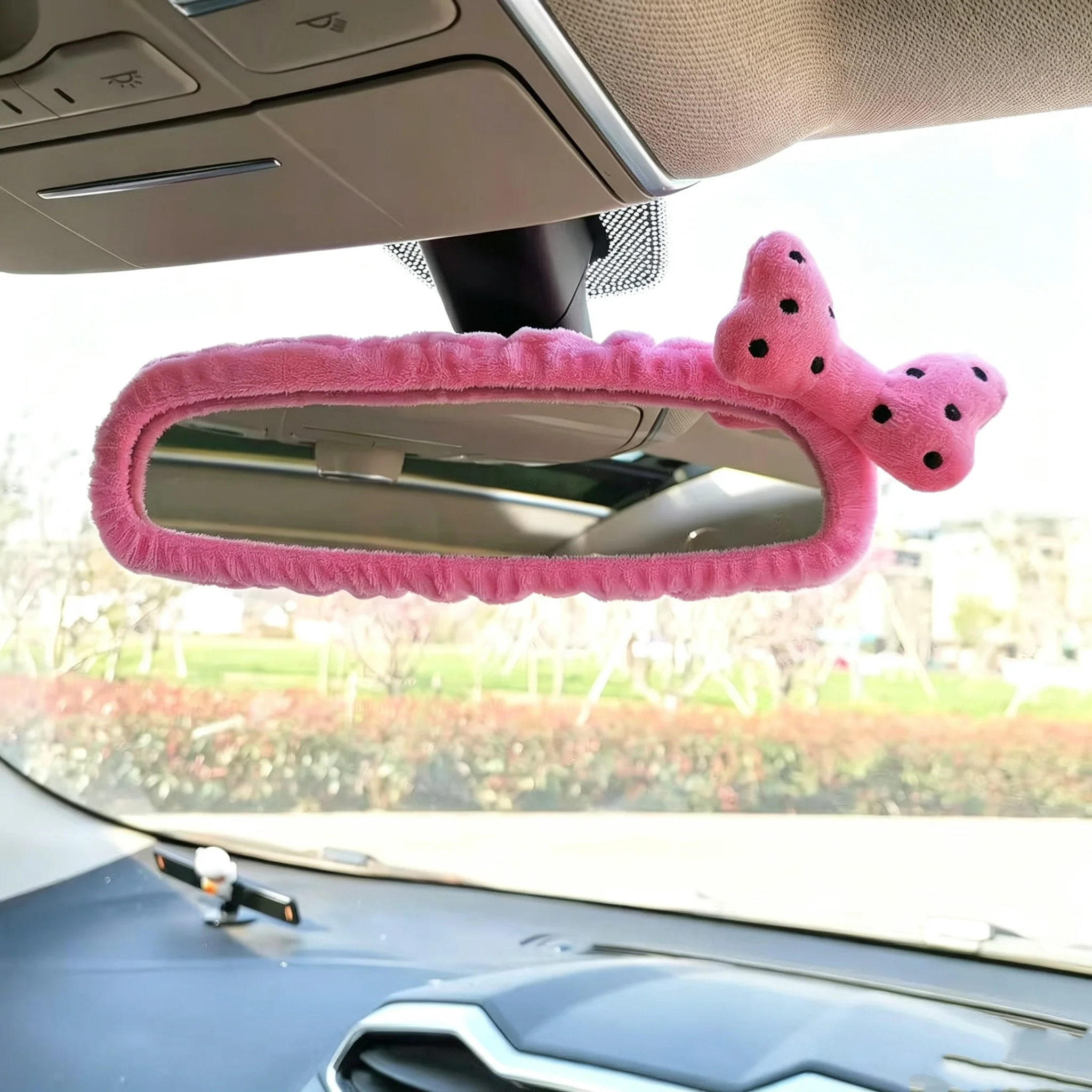 Car Rearview Mirror Cover Cute Car Interior Cartoon Bowknot Car Reversing Mirror Cover Decoration