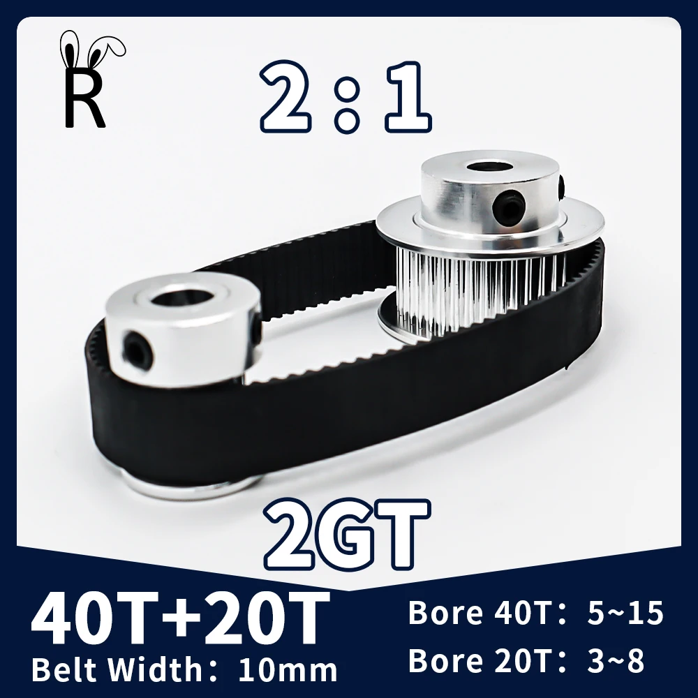 

2GT Timing Belt Pulley Set 40T 20Teeth Tensioning Wheel Bore3~14mm Belt Width 10mm Reduction 2:1 GT2 Synchronous Pulley Belt Kit