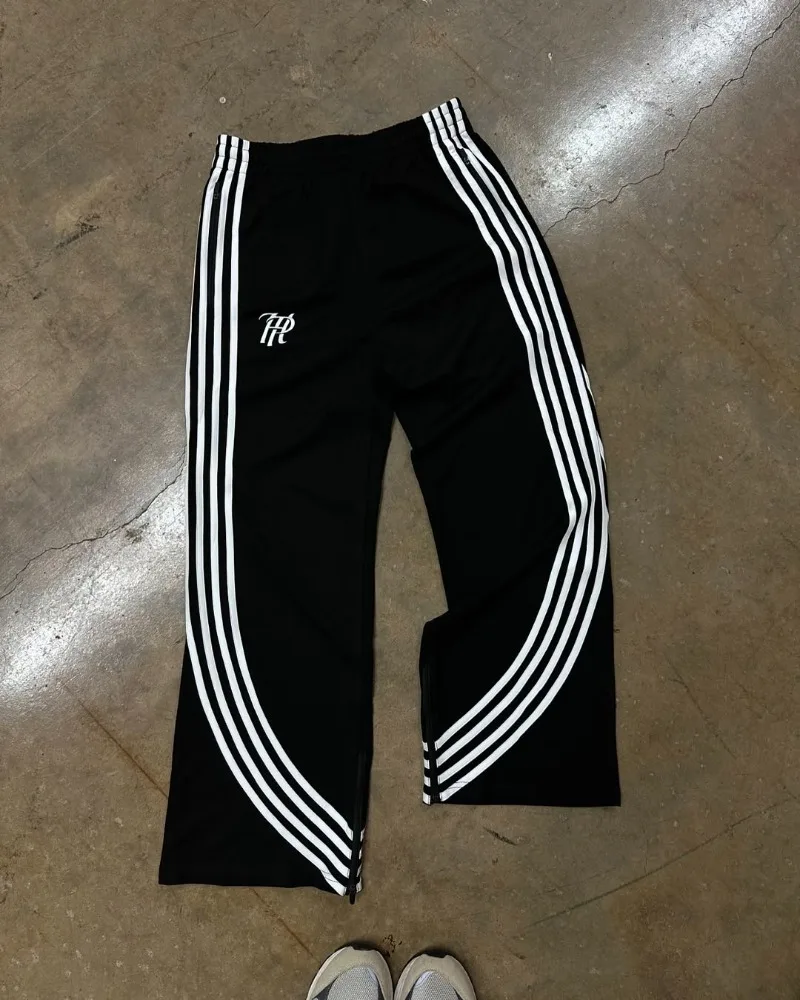 

New high street white striped fashion sportswear pants Y2K retro Gothic men casual pants Hip-hop rock Harajuku wide-leg pants