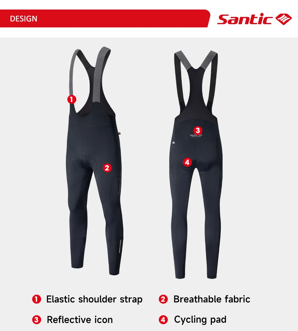 Santic Winter Radfahren Trägerhose Lange Hosen für Männer Warme Winddichte Schwamm Kissen Reflektierende Sicherheit Reiten Ausrüstung TM25C04286 – Detail 3