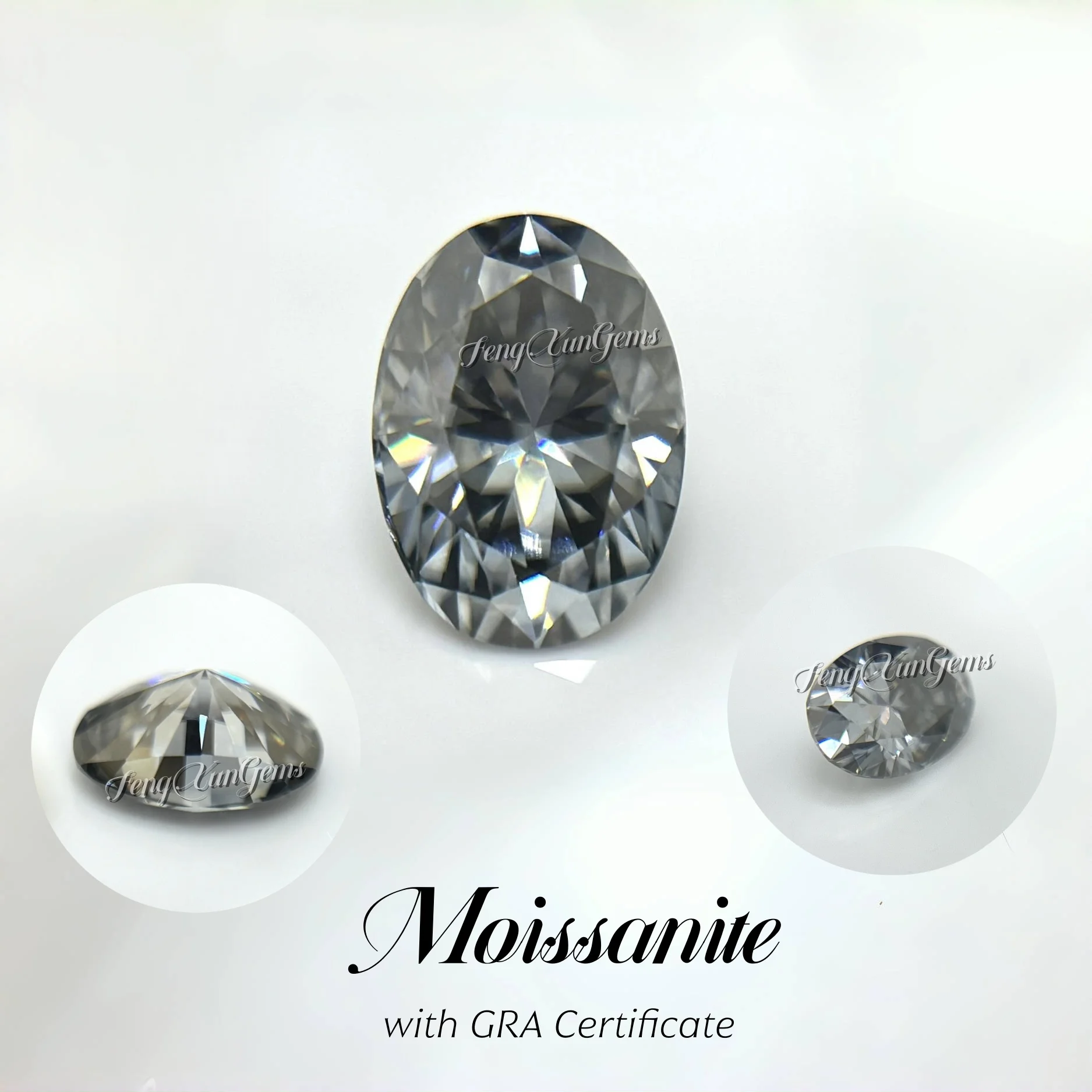 

Real Moissanite Stone Gray Oval 0.2-8ct Lab Diamonds Pass Test VVS1 with GRA Certificate For Charms Jewelry Making Material