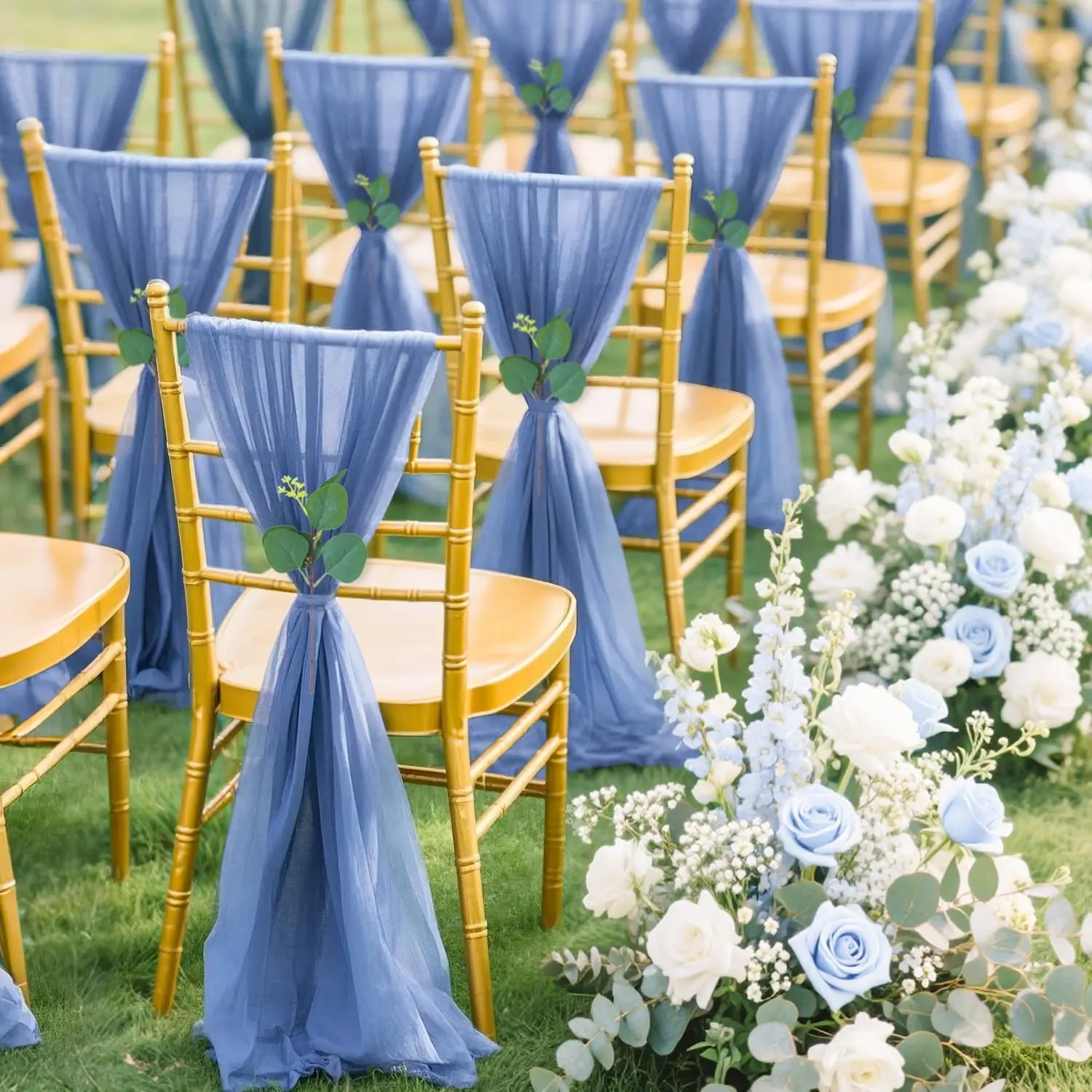

20PCS 17X250cm sky blue Wedding Chiffon Chair Sashes Cover Drapes Soft for Party Ceremony with Hotel Arrangement Banquet Decor