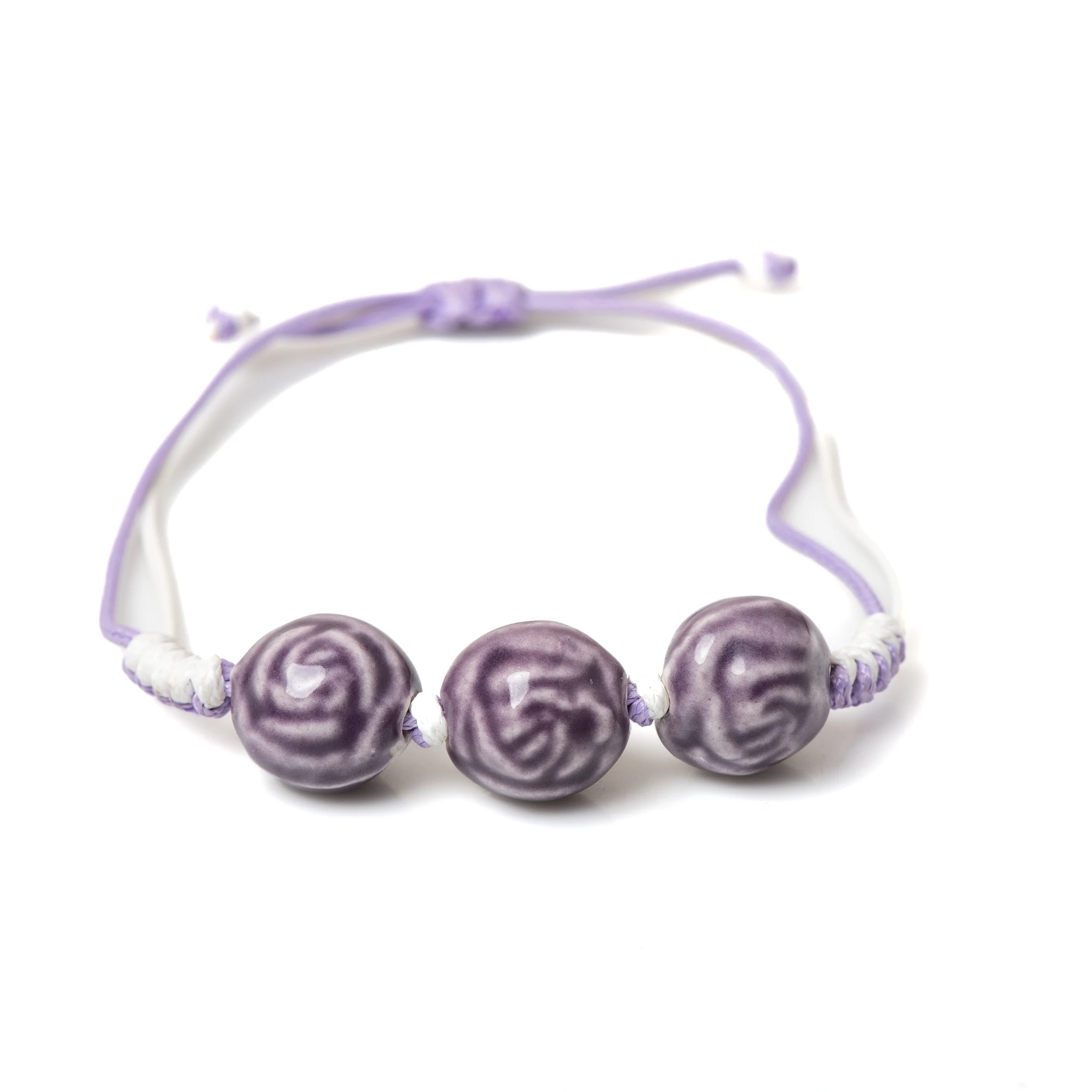 Purple Rose Ceramic Bracelet Handmade Adjustable Jewelry Vintage Style for Women 176