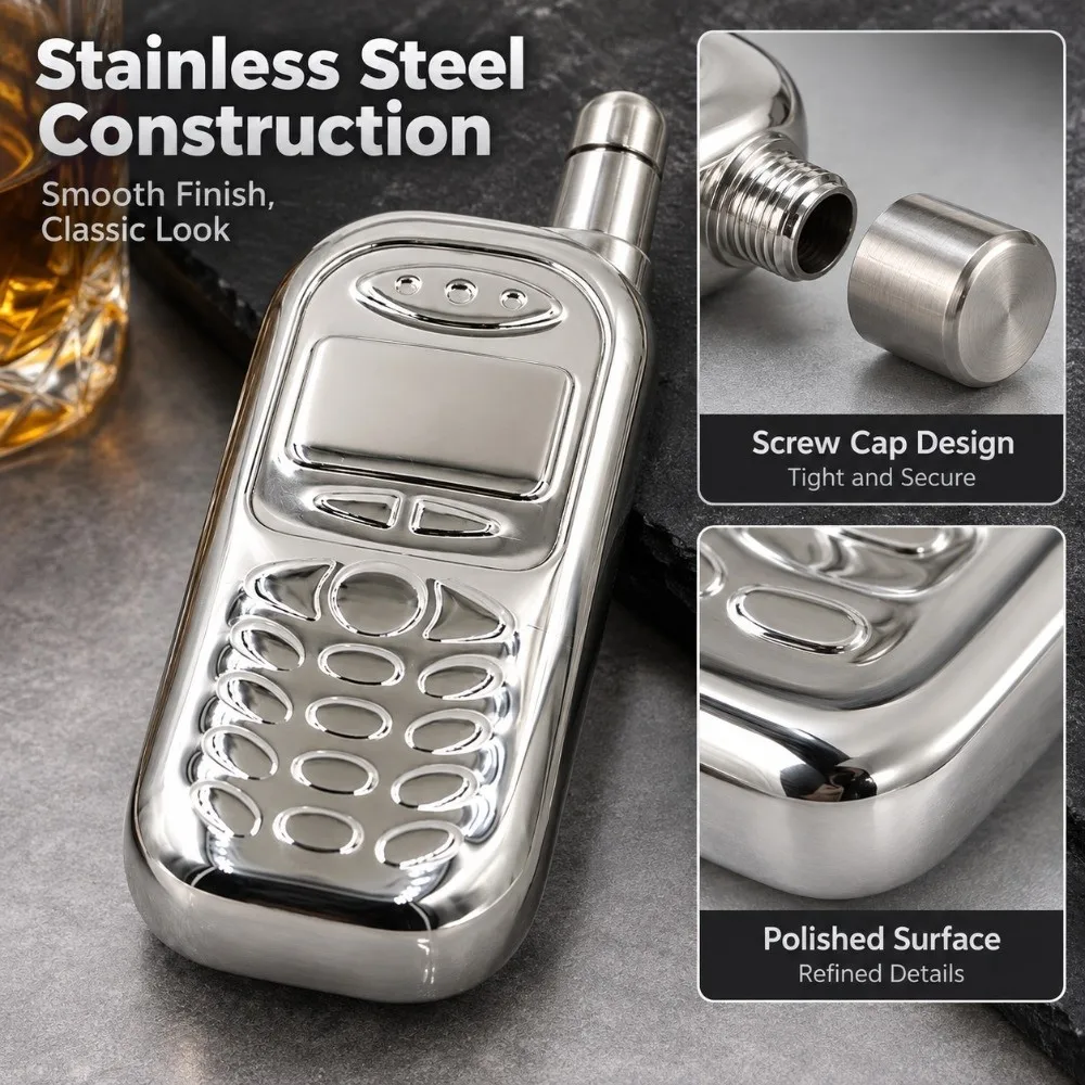 3oz Capacity Phone Shaped Hip Flask Phone Shape Design Fall-Resistant Stainless Steel Whisky Flagon Stainless Steel Non-Broken