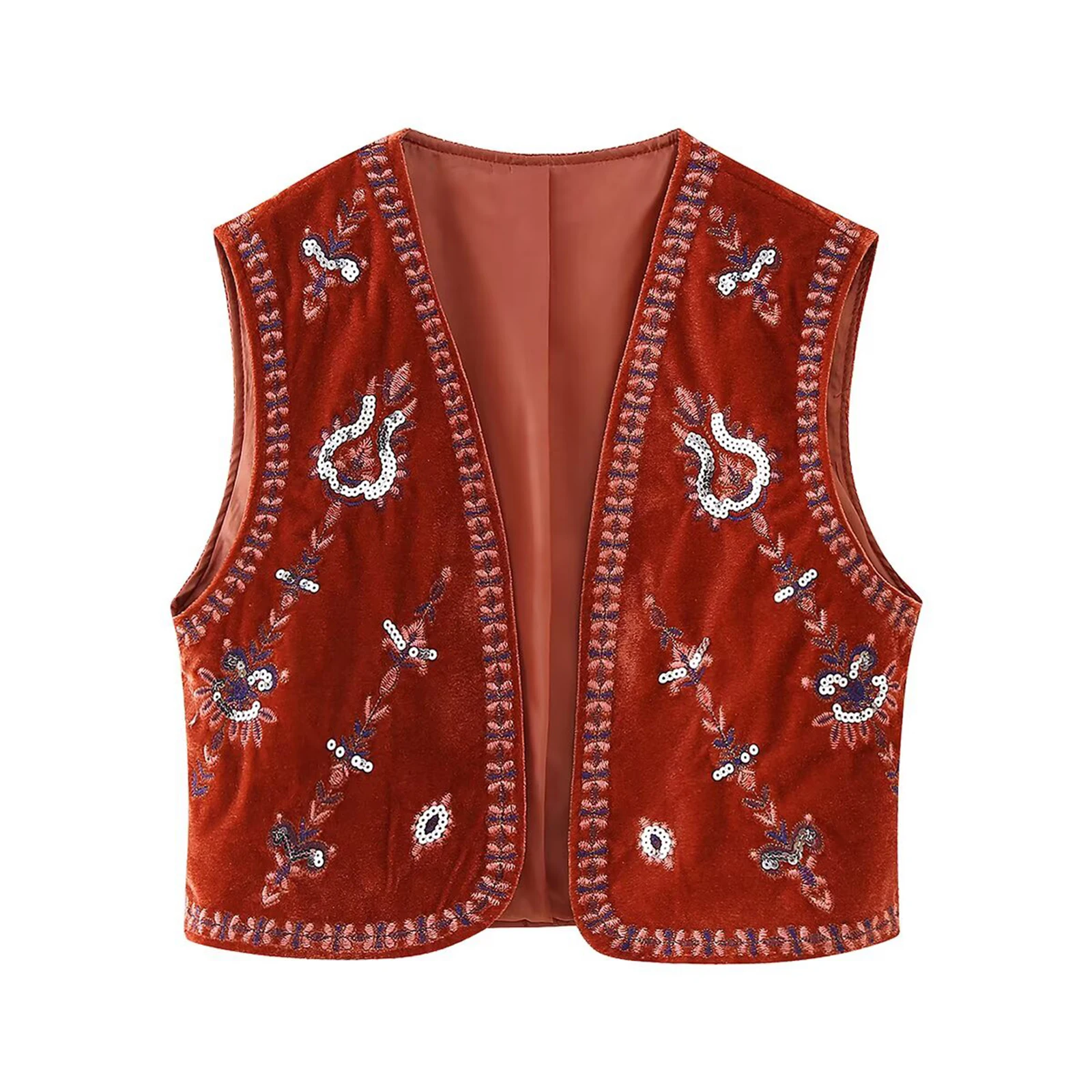 

Women’s Embroidered Vest Tops Classic Sleeveless Open Front Cardigan Velvet Vest Fall Outwear