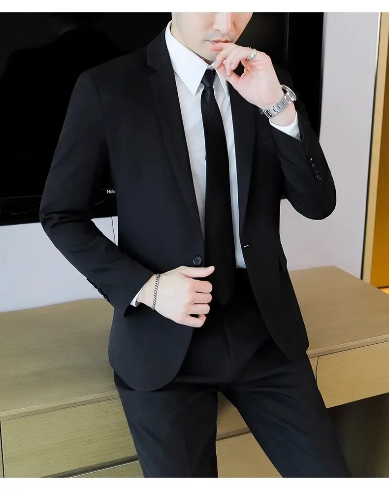 Traje Casual para Hombre, Dos Piezas, Corte Slim Fit, Estilo Formal Coreano, Traje de Novio, Ropa de Vestir Occidental para Novio