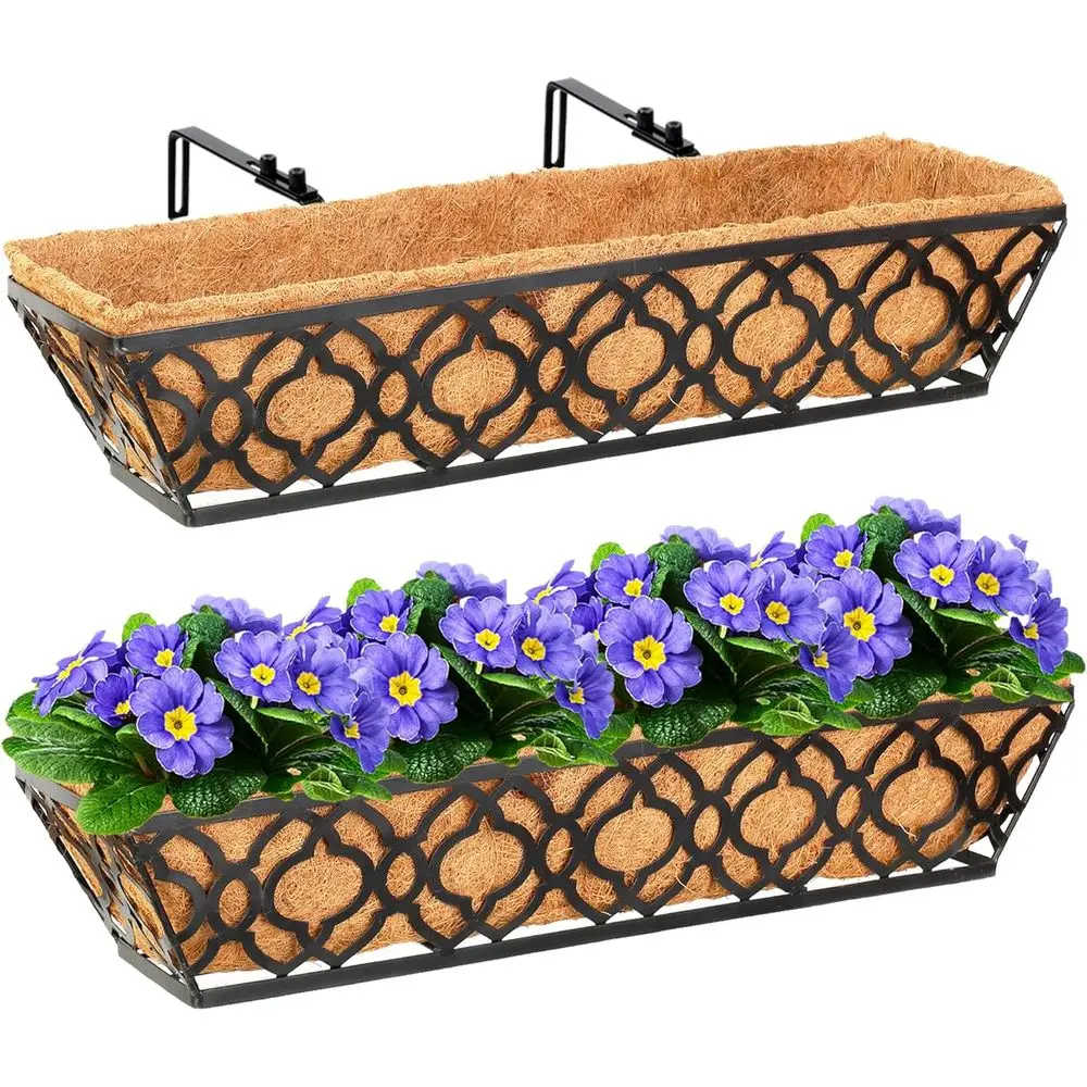 

24-дюймовая подвесная оконная кашпо-ящик с кокосовым вкладышем, 24-ярусные подвесные оконные ящики для растений, кашпо для использования внутри и снаружи помещений, для перил и газона