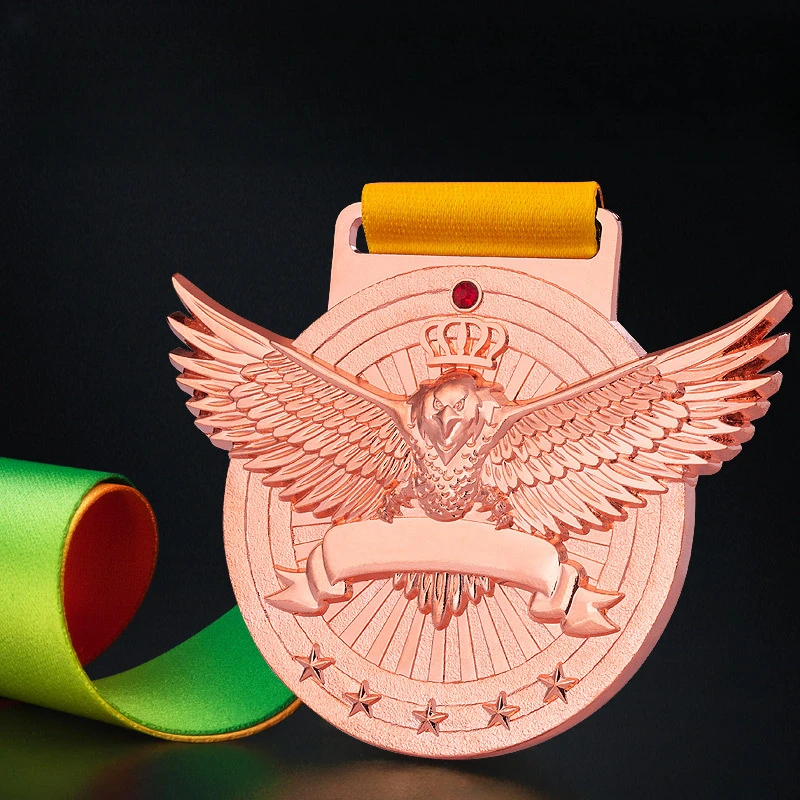Gold Medal Owl Crown Wings Award Trophy School Sports Competition Prize Souvenir Custom Engraving Metal Badge Winner Gift
