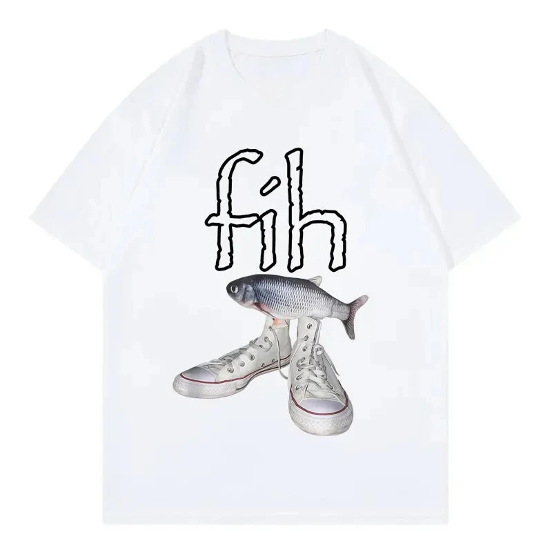 New Style Fih Shoes Graphic T Shirts Funny Misspelled Fish Meme T-shirtsWomen Casual Fashion Short Sleeve T-shirt image 2