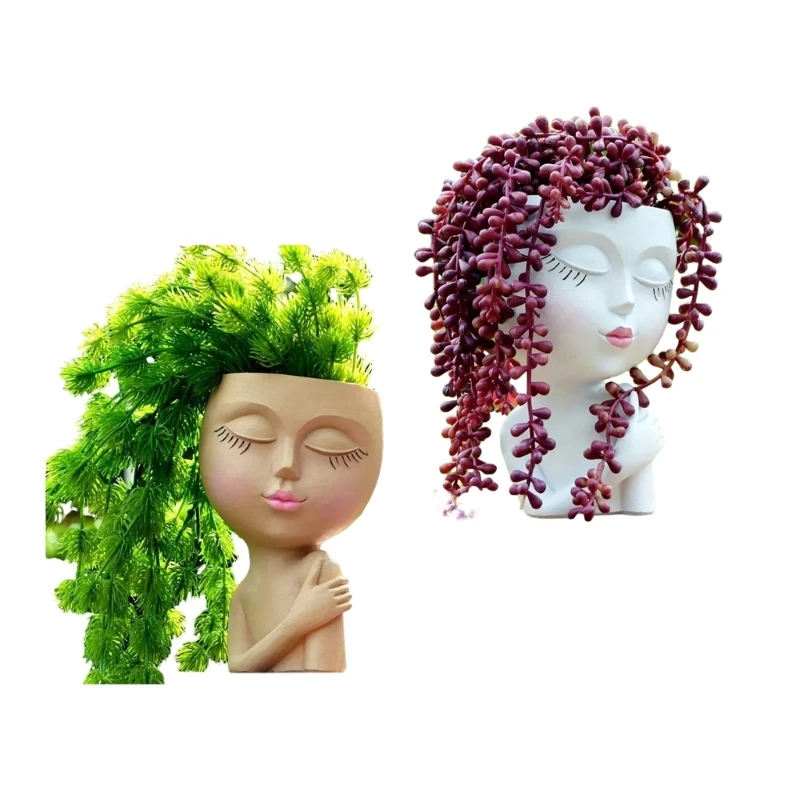 

Girl Sculpture Planter Potted Plant for Office Desk Small Plant Garden Ornament Indoor Outdoor Playful Decoration