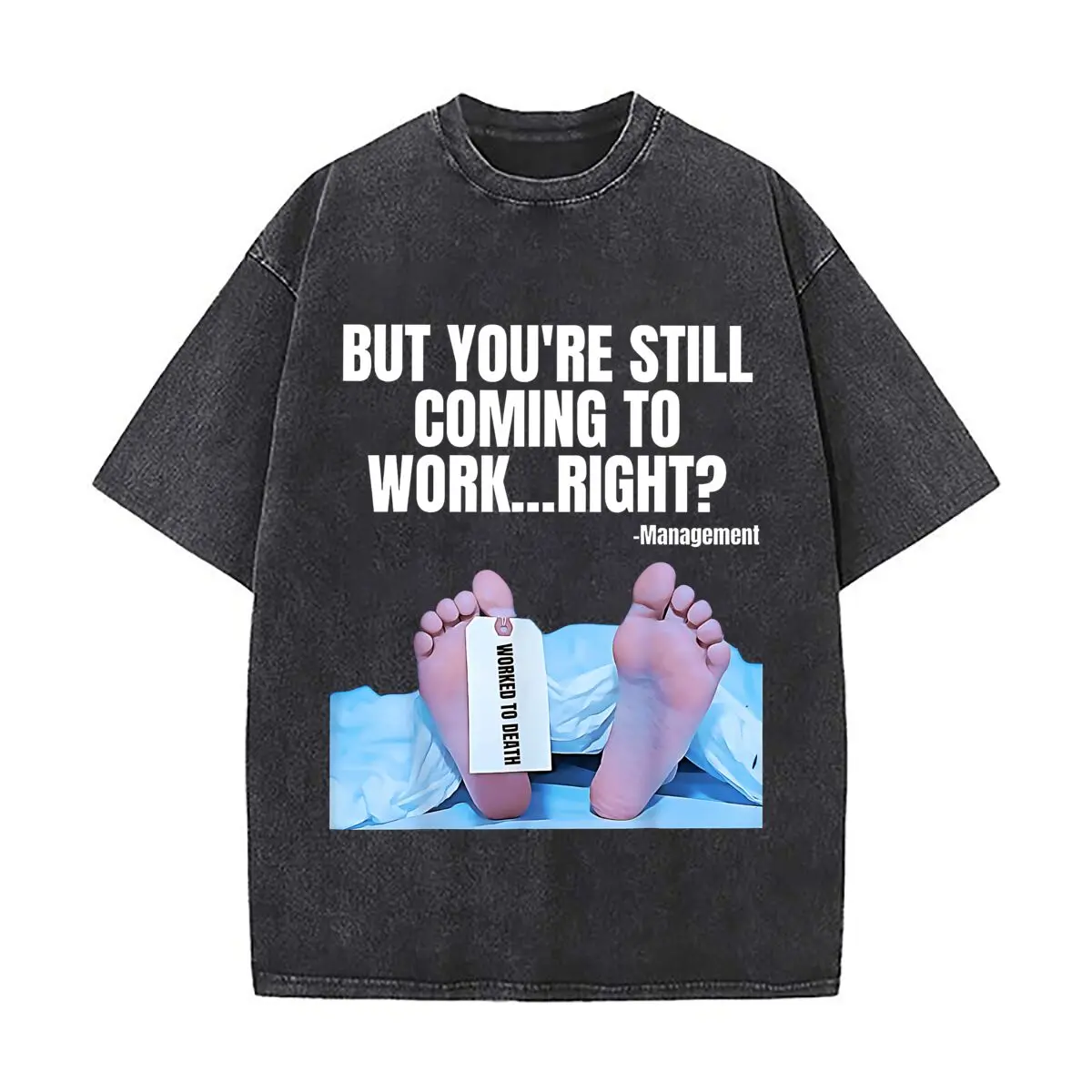 Funny Work Meme Washed Vintage Short Sleeve Loose Streetwear Tee