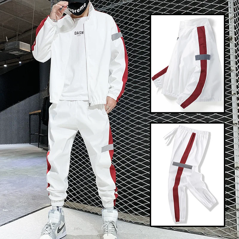 Chándal de moda para hombre al aire libre, ropa deportiva informal con capucha y cremallera, chaquetas y pantalones, conjuntos de 2 piezas, traje deportivo para correr de Hip Hop callejero
