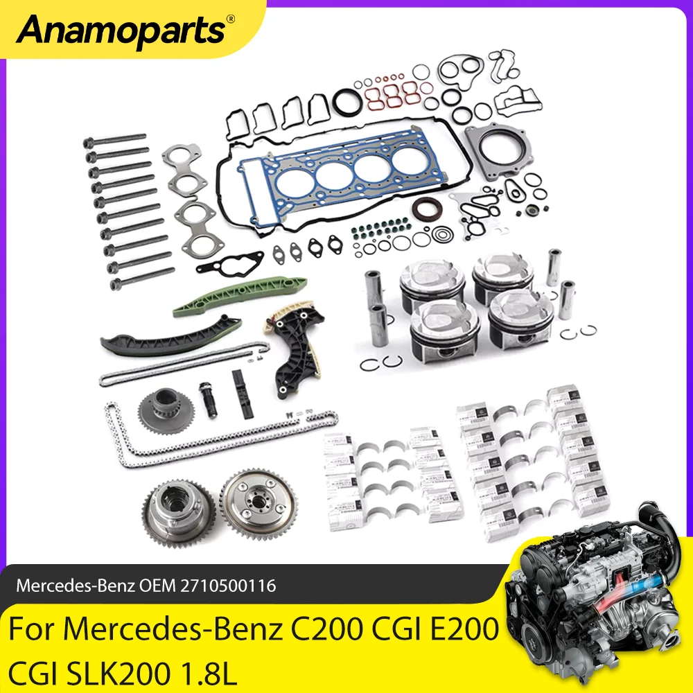

Engine Overhaul Rebuil Gasket Set Timing Chain Piston Kit Fit 1.8 L M271 For Mercedes-Benz C200 E200 CGI SLK200 W204 1.8L L4 GAS