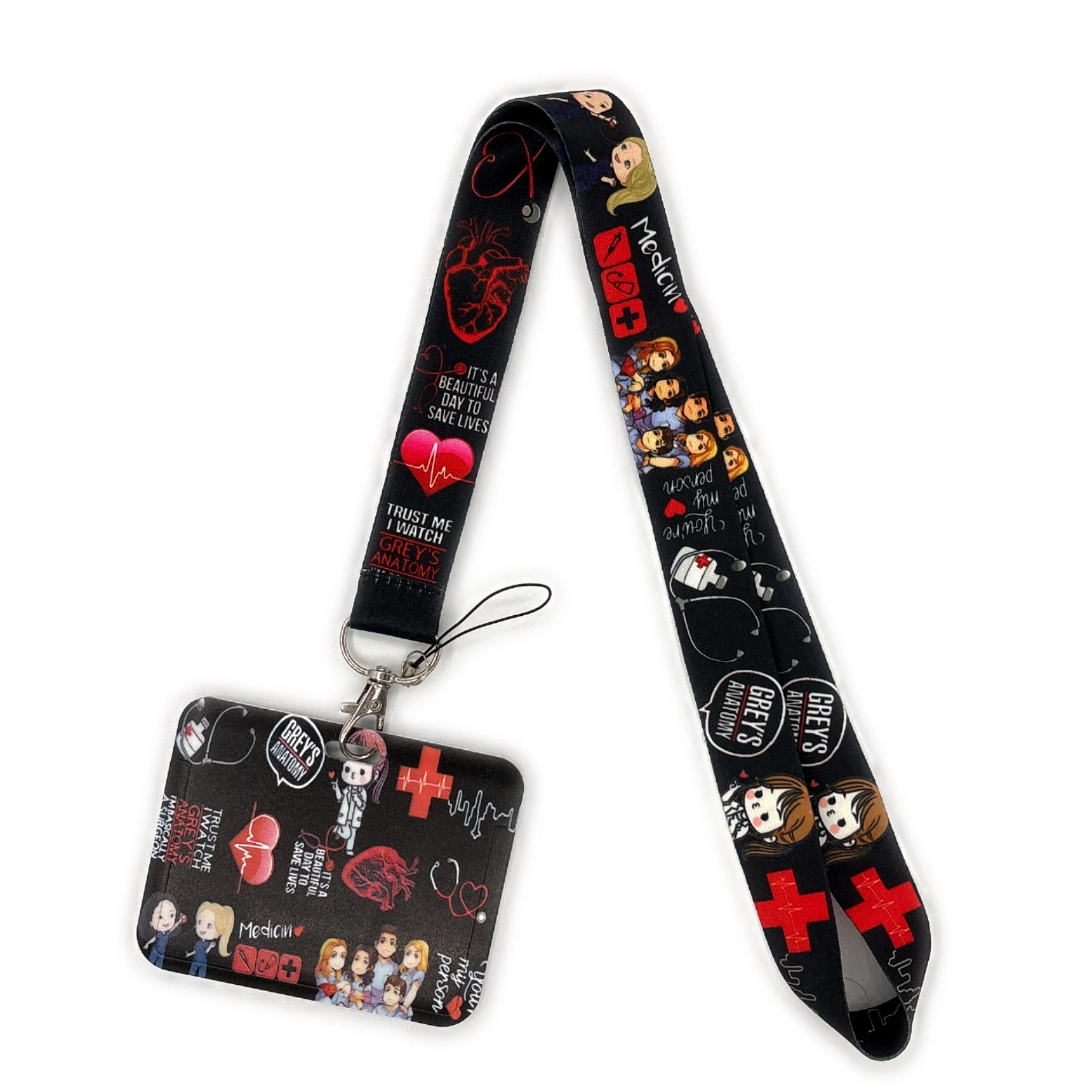 Grey's Anatomy Doctor Nurse Credential Holder Neck Strap Lanyards Keychain Holder ID Card Pass Hang Rope Lariat Lanyard