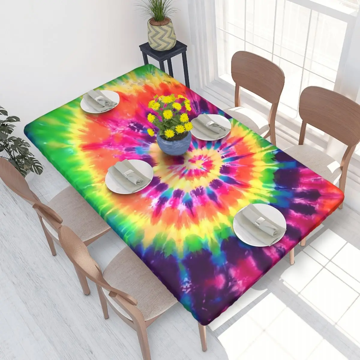 ผ้าปูโต๊ะลายตารางสี่เหลี่ยมกันน้ำมันย้อมสีหลากสีผ้าคลุมโต๊ะผ้าปูโต๊ะย้อมสี4FT แบบดั้งเดิม