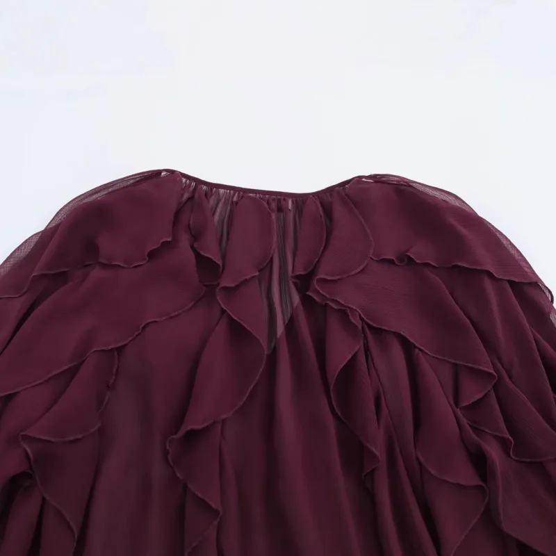 Casual Translucent Ruffles Blouses Single Breasted Tierred Tops Lace Up Spring Blouses 2025 New Fashion Women Loose Solid Shirt