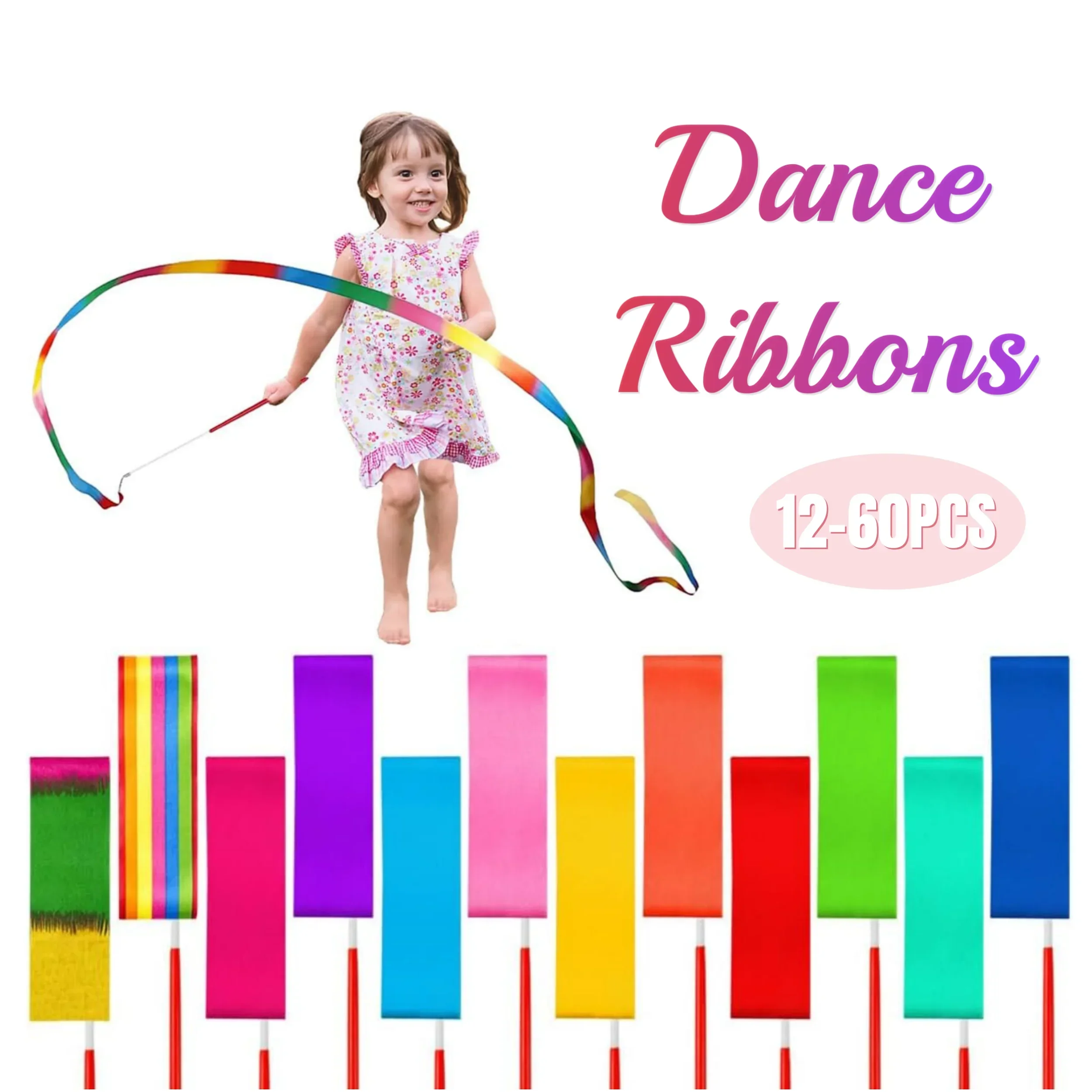 12-60PCS Rainbow Ribbon Dancing Wands Party Favors for Kids Birthday Ribbon Wands Princess Party Supplies Goody Bag Stuffers